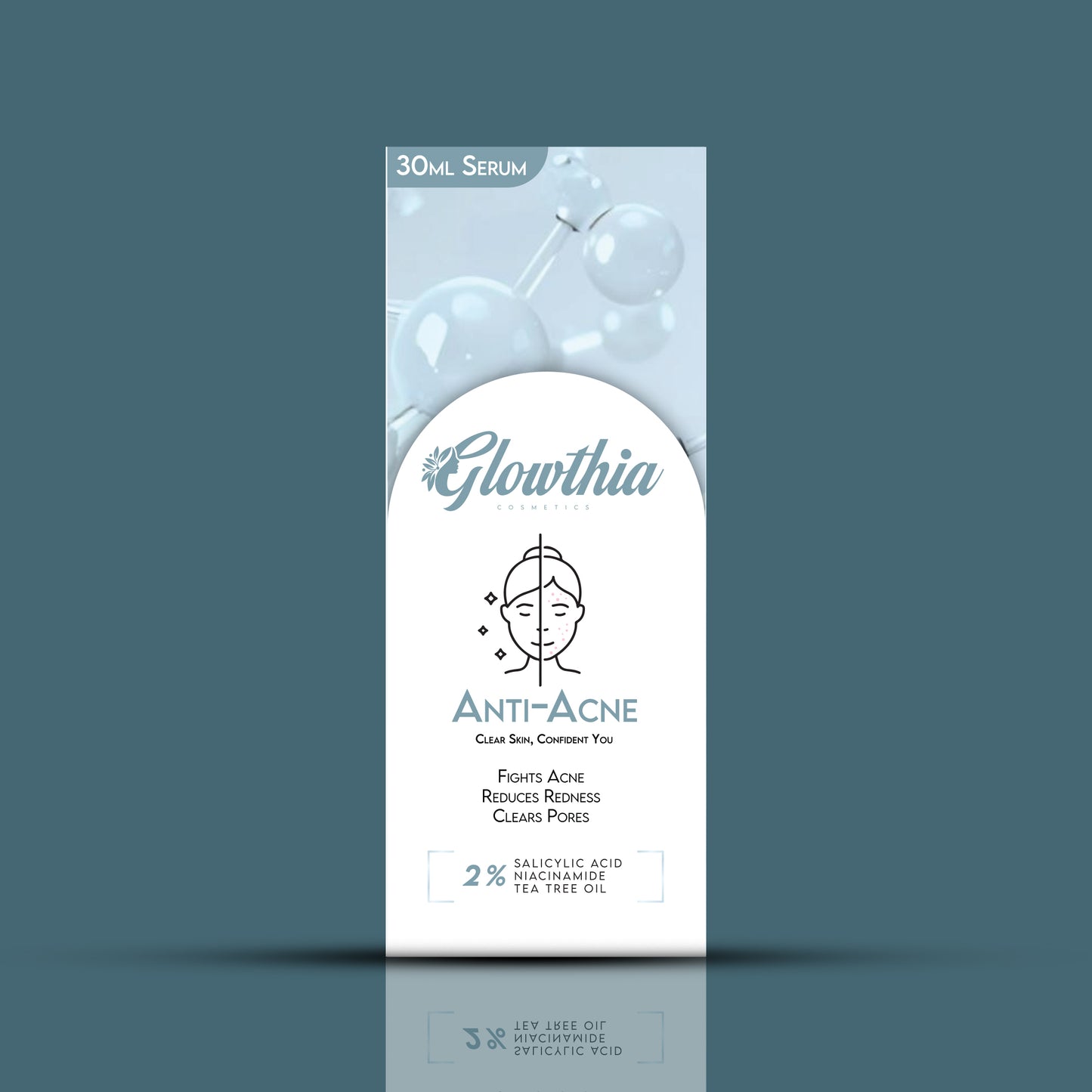 Glowthia Anti-Acne Face Serum – 30ml | 2% Salicylic Acid, Niacinamide & Tea Tree Oil for Acne, Redness & Pore Care