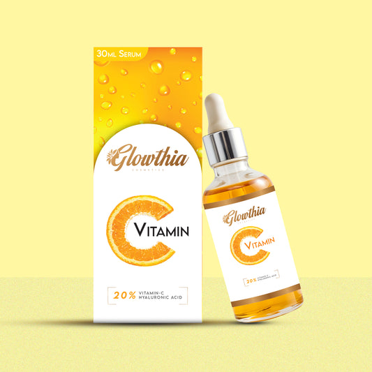 Glowthia Vitamin C Face Serum – 30ml | 20% Vitamin C + Hyaluronic Acid & Vitamin E for Brightening & Anti-Aging